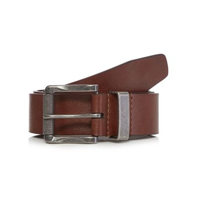 Big and tall brown leather roller buckle belt